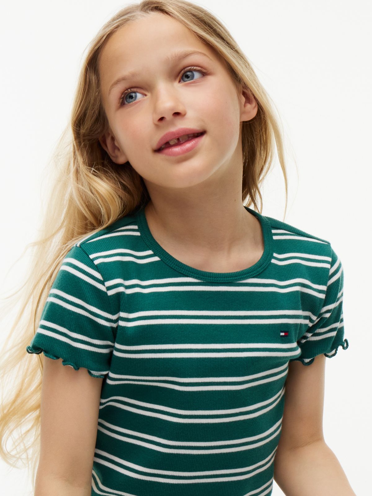Kids' Lettuce-Trim Ribbed Top — Rural Green Stripe