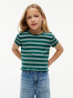 Kids' Lettuce-Trim Ribbed Top, Rural Green Stripe