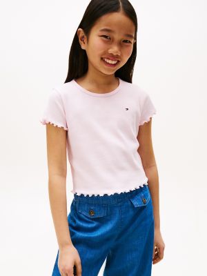 Kids' Lettuce-Trim Ribbed Tank Top, Light Pink
