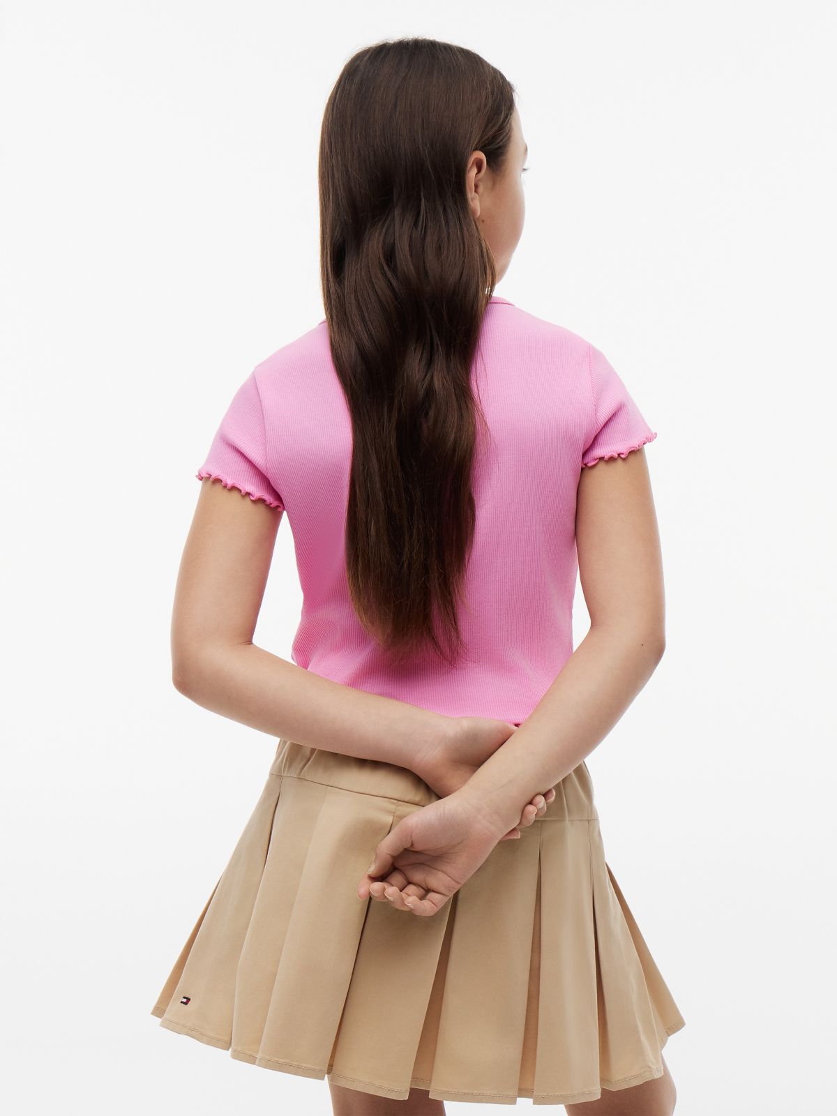 Kids' Lettuce-Trim Ribbed Top — Pink Daisy