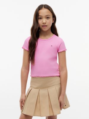 Kids' Lettuce-Trim Ribbed Top, Pink Daisy
