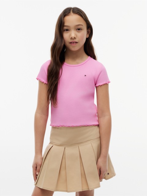 Детские топы Tommy Hilfiger Kids' Lettuce-Trim Ribbed Top
