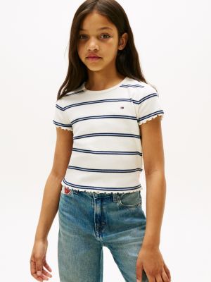 Kids' Lettuce-Trim Ribbed Tank Top, Ivory Silk Stripes