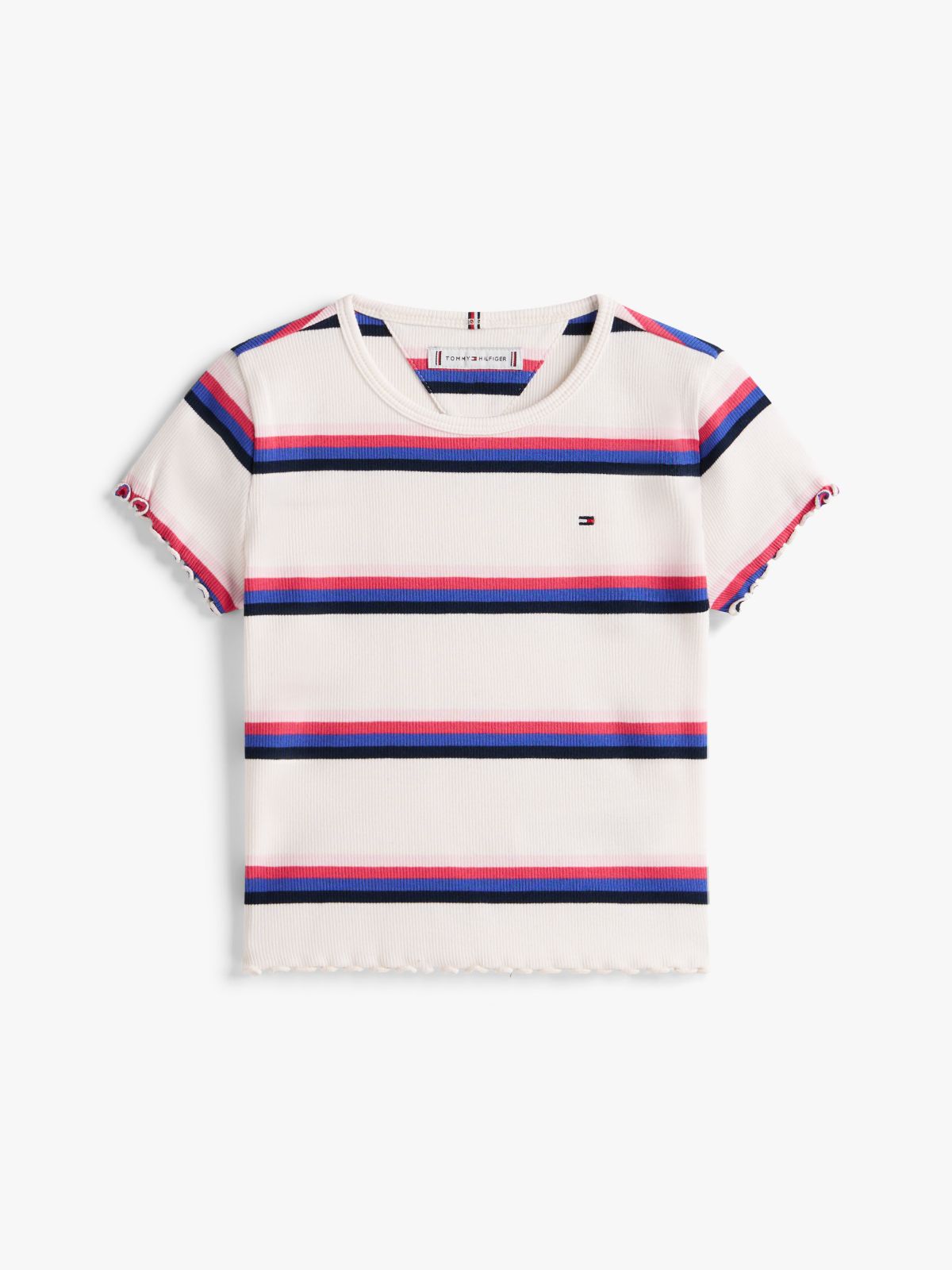 Kids' Lettuce-Trim Ribbed Top — Ancient White Stripes