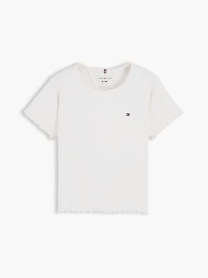 Детский топ Tommy Hilfiger Lettuce-Trim Ribbed Top, цвет: Белый — фото 6