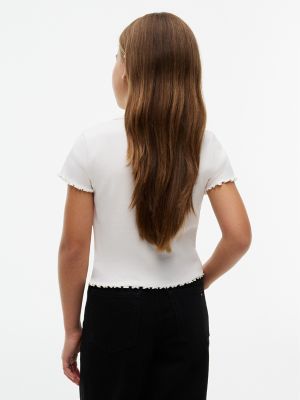 Детский топ Tommy Hilfiger Lettuce-Trim Ribbed Top, цвет: Белый — фото 4