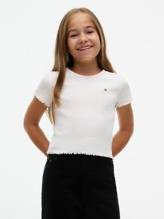 Kids' Lettuce-Trim Ribbed Top — Ancient White Stripes 1