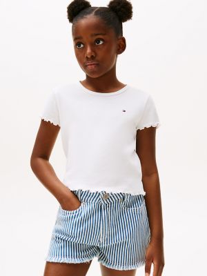 Kids' Lettuce-Trim Ribbed Tank Top, White