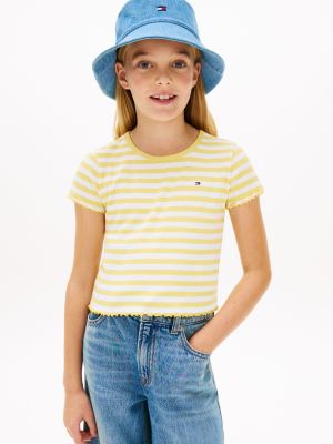 Kids' Lettuce-Trim Ribbed Top, Yellow Dahlia Stripes