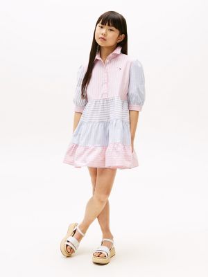 Kids' Mixed Striped Tiered Dress, Light Pink Multi Stripes