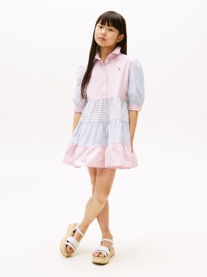 Kids' Mixed Striped Tiered Dress, Light Pink Multi Stripes