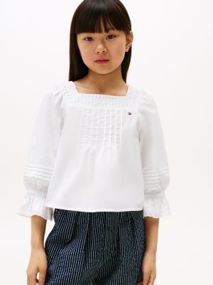 Kids' Embroidered Eyelet Boho Top, White