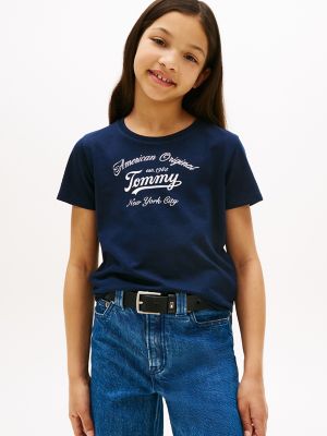Kids' Script Shimmer Logo T-Shirt, Dark Night Navy