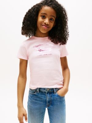 Kids' Script Shimmer Logo T-Shirt, Light Pink