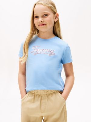 Kids' Script Sequin Logo T-shirt, Cloudy Blue
