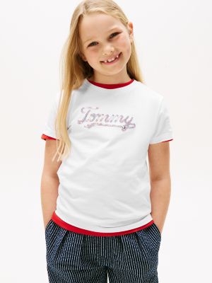 Kids' Script Sequin Logo T-shirt, White