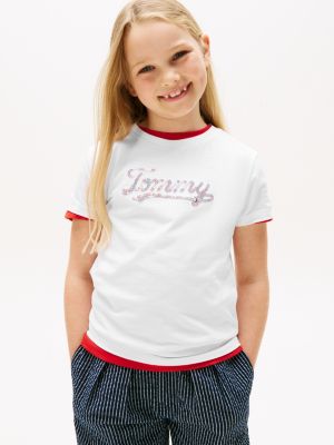 Kids' Script Sequin Logo T-shirt, White