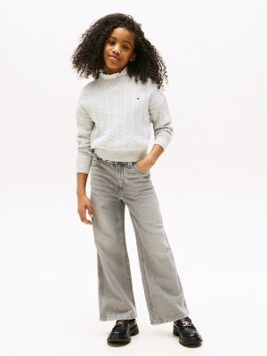 Kids' High Rise Grey Wash Wide Leg Jean, Grey Denim