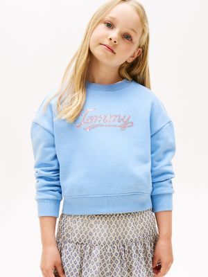Kids' Script Sequin Logo Sweatshirt, Cloudy Blue
