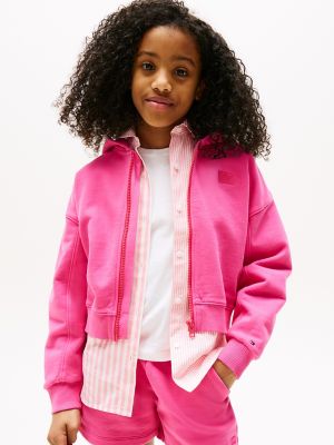 Kids' Tonal Flag Zip Hoodie, Jewel Pink