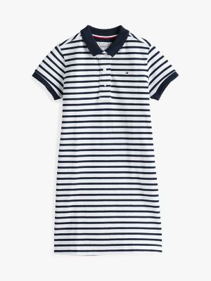 Kids' Polo Dress, Dark Night Navy Stripe
