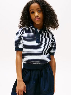 Kids' Stripe Ribbed Stretch Polo, Dark Night Navy Stripes