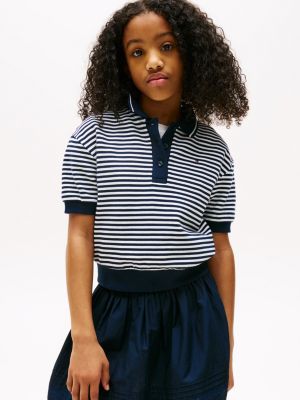 Kids' Stripe Ribbed Stretch Polo, Dark Night Navy Stripes