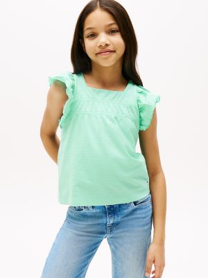 Kids' Textured Boho Ruffle Top, Menthol