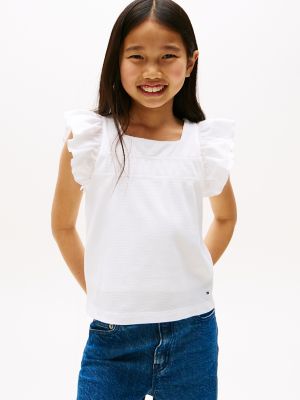 Haut texturé à volants de style bohémien pour enfant, blanc