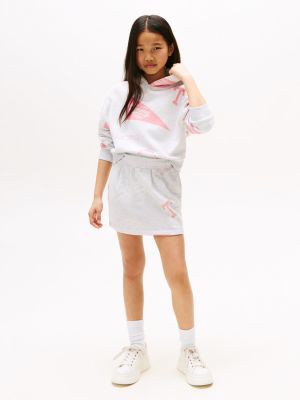 Kids' Allover Mixed Logo Sweatskirt, Grey Heather / Light Pink