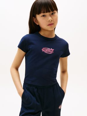 Kids' Butterfly Logo Stretch T-Shirt, Dark Night Navy