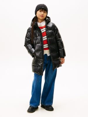 Kids' Quilted Down Maxi Coat, Black