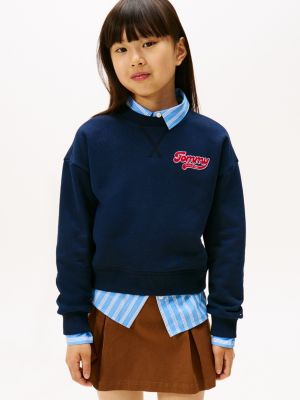 Kids' Flocked Logo Sweatshirt, Dark Blue
