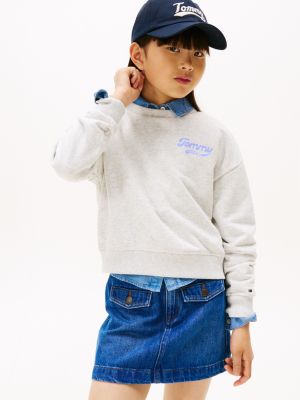Kids' Flocked Logo Sweatshirt, Light Grey Heather