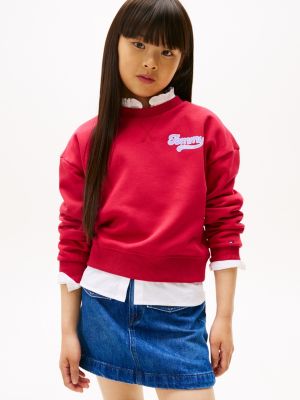 Kids' Flocked Logo Sweatshirt, Ruby Rhubarb