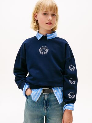 Kids' Embroidered Logo Heart Sweatshirt, Dark Blue