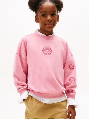 Kids' Embroidered Logo Heart Sweatshirt, Mystic Pink