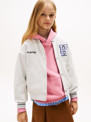 Kids' Varsity Logo Bomber Jacket, Light Grey Heather