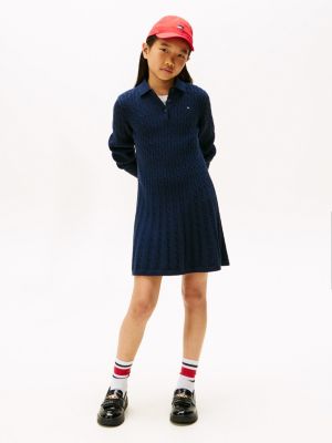 Kids' Cable Knit Sweater Dress, Dark Blue