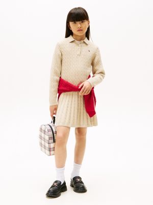 Kids' Cable Knit Sweater Dress, Malted Milk Heather