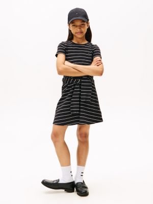Kids' Stripe Stretch Skater Dress, Black