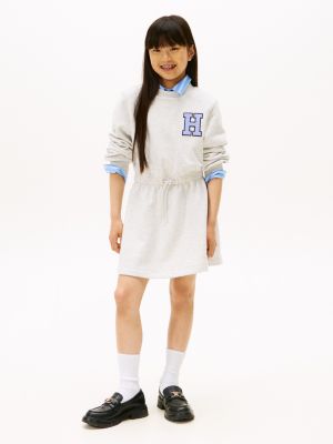 Kids' Varsity Logo Sweatshirt Dress, Light Grey Heather