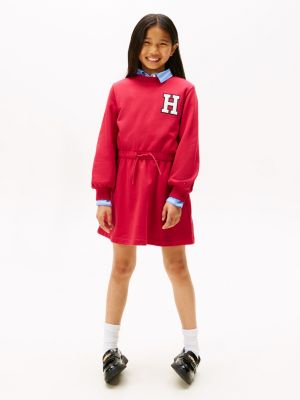 Kids' Varsity Logo Sweatshirt Dress, Ruby Rhubarb