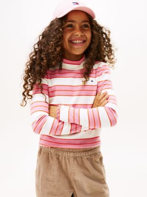 Kids' Long-Sleeve Mockneck T-Shirt, Mystic Pink Stripes