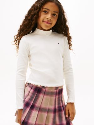 Kids' Long-Sleeve Mockneck T-Shirt, Ivory Silk