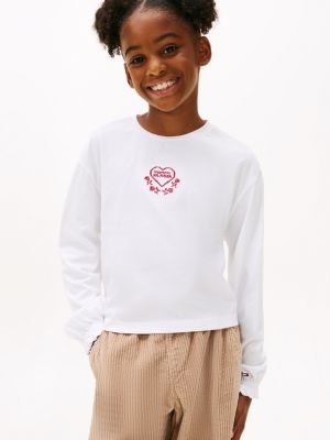 Kids' Embroidered Logo Heart T-Shirt, White
