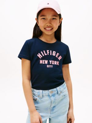 Kids' Curved Hilfiger Graphic T-Shirt, Dark Night Navy
