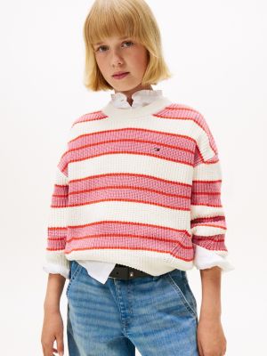 Kids' Stripe Chenille Sweater, Mystic Pink Stripes