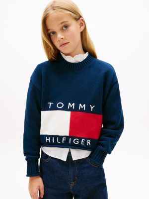 Kids' Flag Logo Sweater, Dark Night Navy