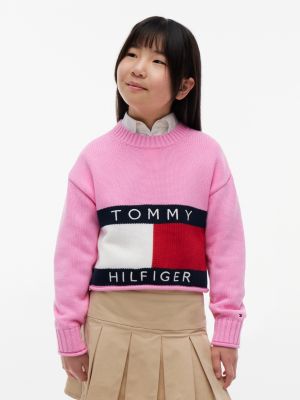 Kids' Flag Logo Sweater, Pink Daisy